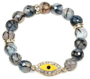 10mm genuine  marble beads tones w/Protective energy Eye crystal jeweled in-line charm 622B0331