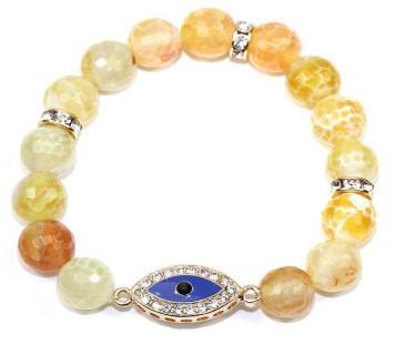 10mm genuine  marble beads tones w/Protective energy Eye crystal jeweled in-line charm 622B0331