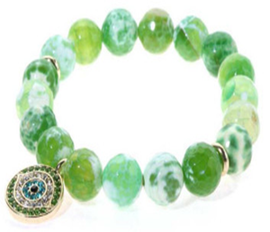 10mm genuine  marble beads with Protective energy Eye crystal jeweled round charm 622B0333