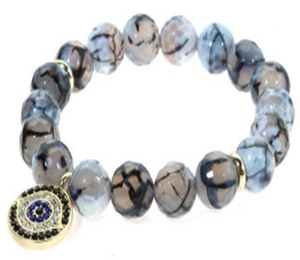 10mm genuine  marble beads with Protective energy Eye crystal jeweled round charm 622B0333