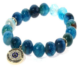 10mm genuine  marble beads with Protective energy Eye crystal jeweled round charm 622B0333