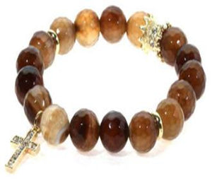 10mm genuine  marble style beads tones with crystal jeweled Cross charm 622B0334