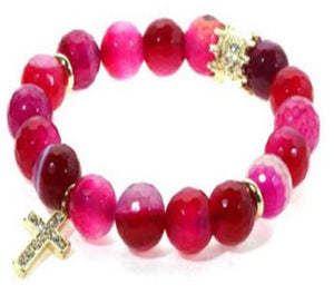 10mm genuine  marble style beads tones with crystal jeweled Cross charm 622B0334