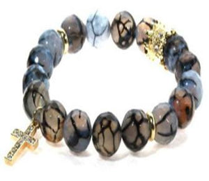 10mm genuine  marble style beads tones with crystal jeweled Cross charm 622B0334