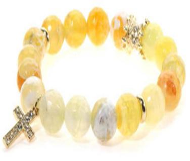 10mm genuine  marble style beads tones with crystal jeweled Cross charm 622B0334