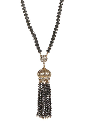 Necklace 30" Faceted Crystal Beads Tassel . 622N0130
