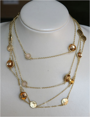 Round Stone Satin Gold Necklace - MULTI-LIGHT COLORS CABOCHONS