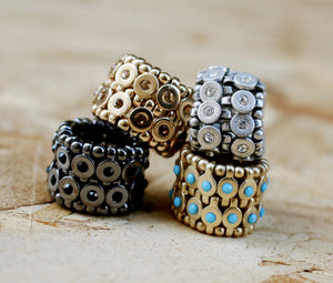 Ring Stretchable 2-Row Disc Ring with crystal stone embedded centers  622R0028