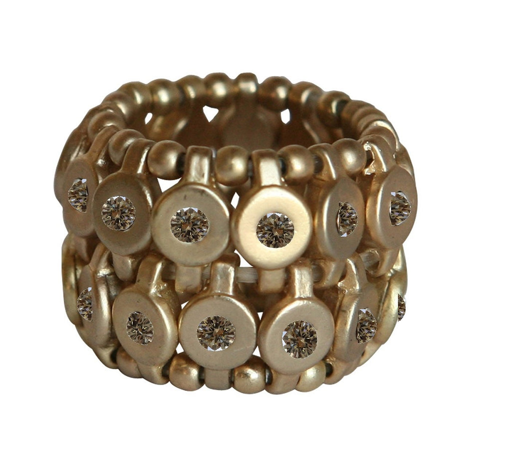 Stretchable 2-Row Disc Ring with crystal stone embedded centers