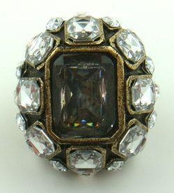 Black Crystals Goldtone Ring