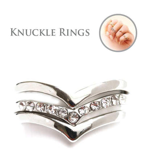 Ring Chevron V shaped stack-able Knuckle with crystal pave mid 622R0106