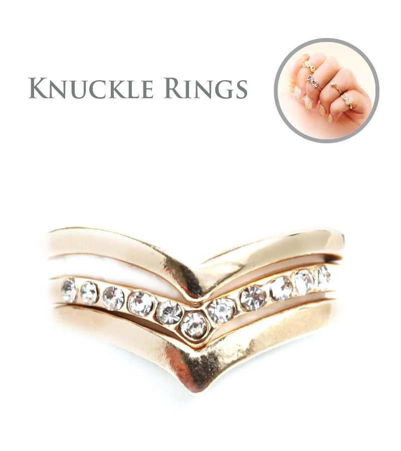 Ring Chevron V shaped stack-able Knuckle with crystal pave mid 622R0106