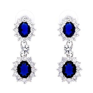 Couture Double Oval centers drop Halo Zirconite Post Earrings