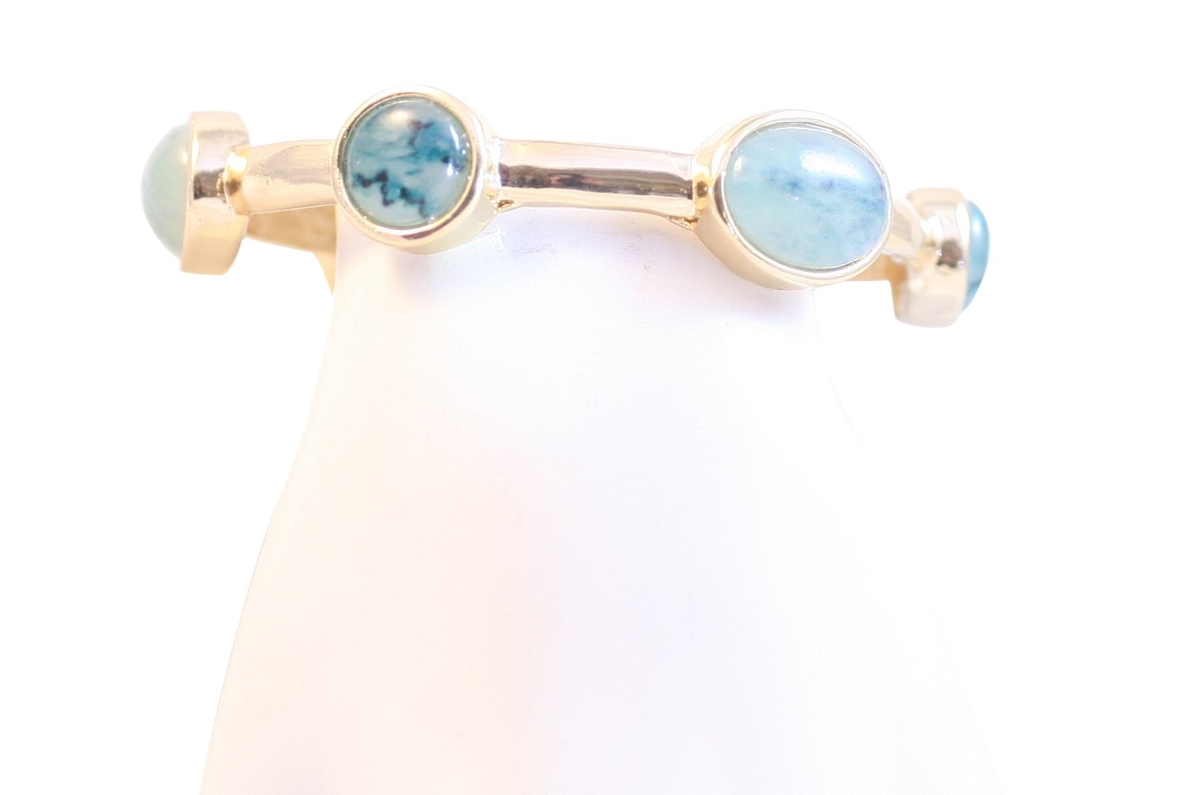 Bracelet organically shaped gold Bangle  Round cabochon stone stations. 629B82215