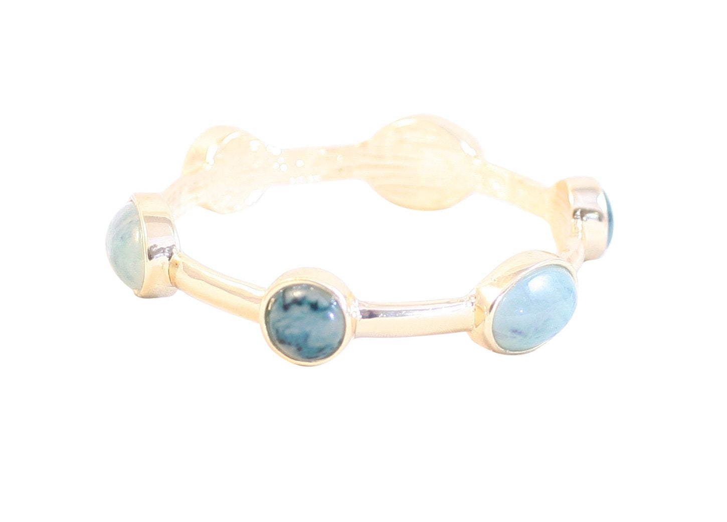 Bracelet organically shaped gold Bangle  Round cabochon stone stations. 629B82215