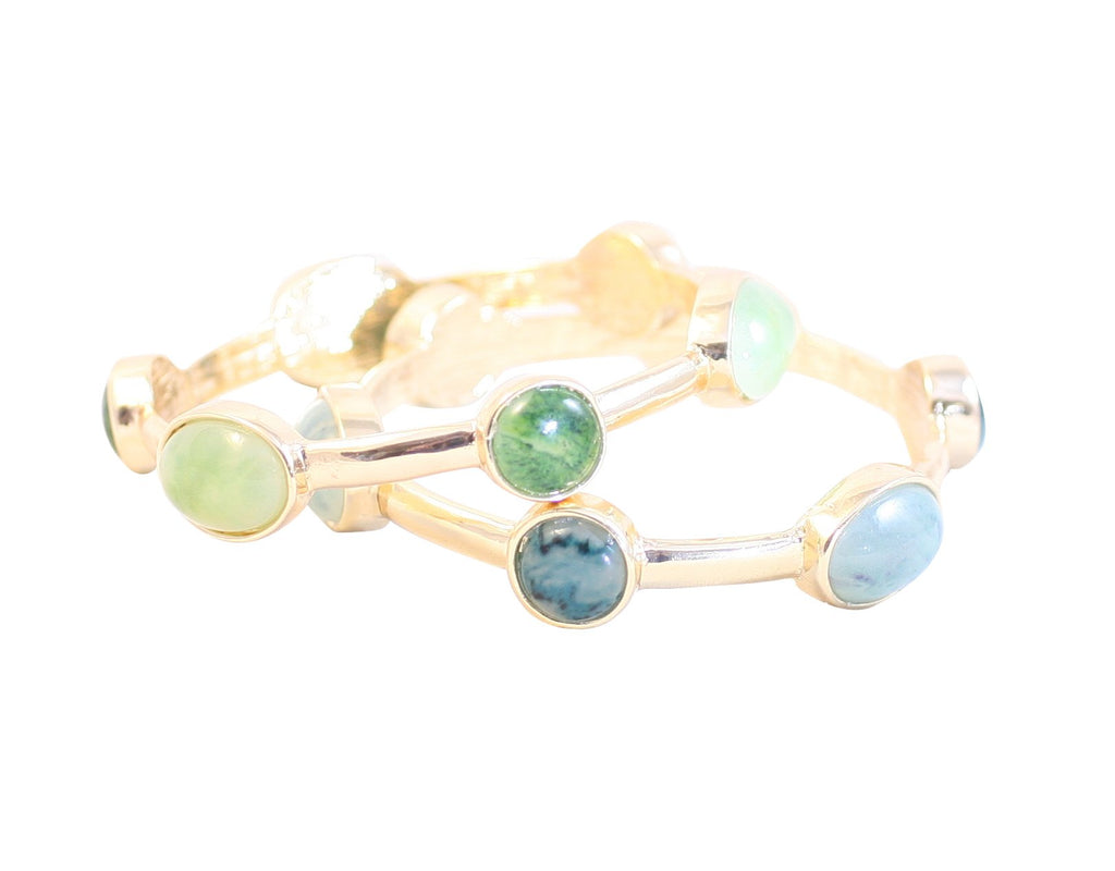 Bracelet organically shaped gold Bangle  Round cabochon stone stations. 629B82215