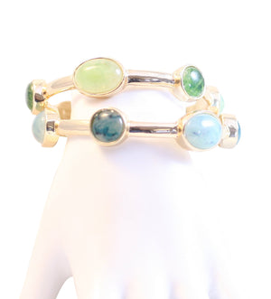 Bracelet organically shaped gold Bangle  Round cabochon stone stations. 629B82215