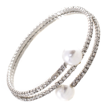 The zirconmania Bracelet 629B82256 is a double-layered bangle adorned with Czech crystals on one band and finished with two white pearl ends.