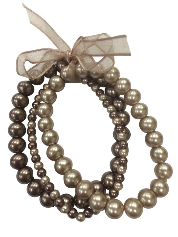 Bracelet Fine Golden Brown Glass Pearls Stretch Set. 629Bx3P