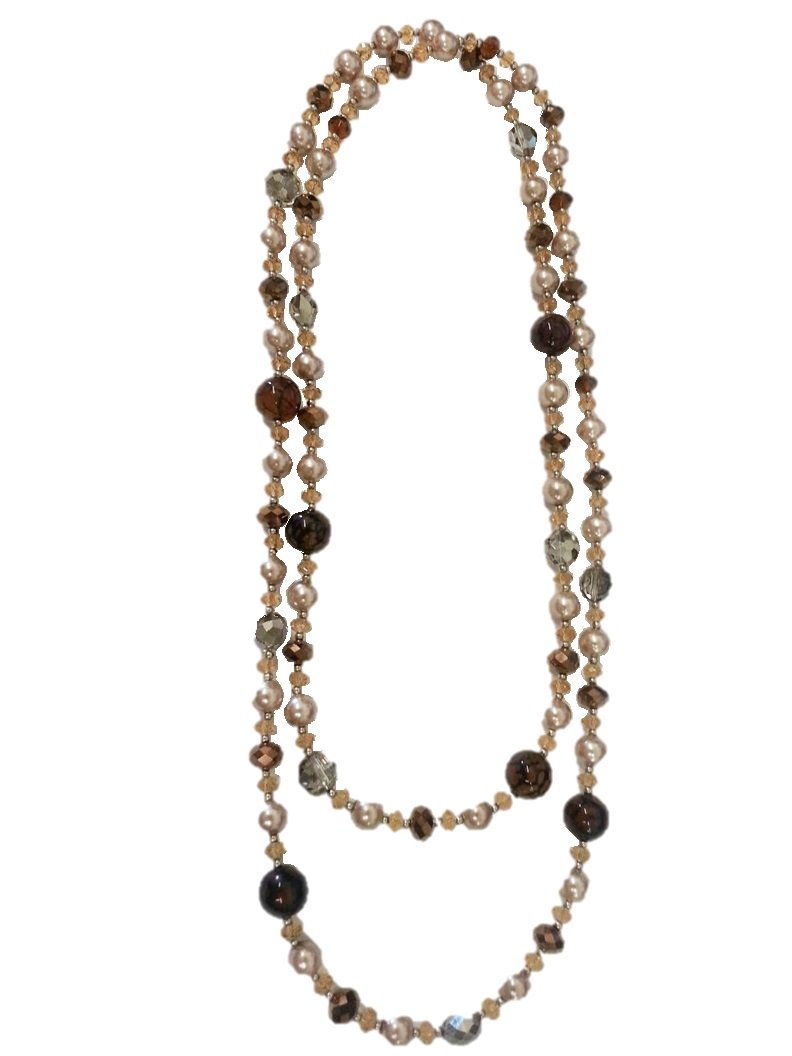 60" Long pearl and color stone crystal necklace 629N12634