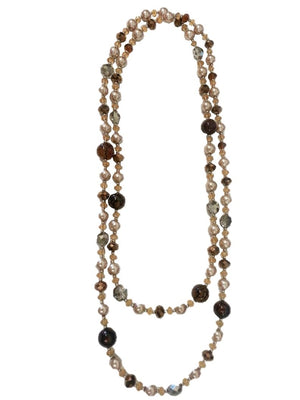 60" Long pearl and color stone crystal necklace