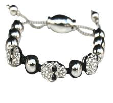 Shamballa Skull Braided Bracelet-Rhodium/Black