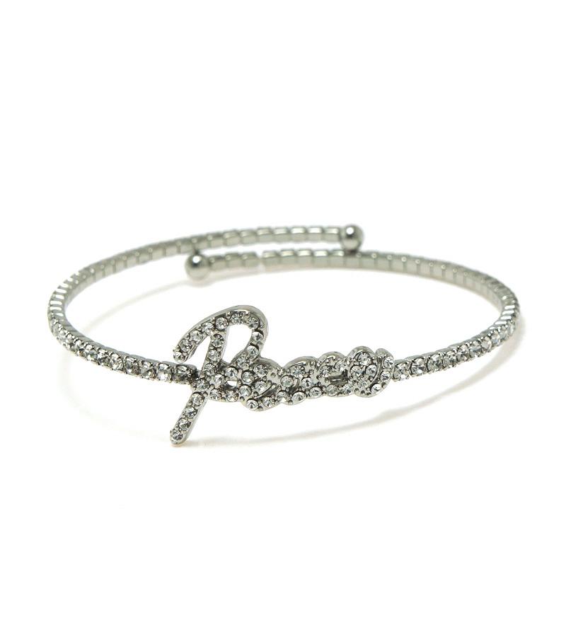 Single Row Pave Message Bracelet-Silver