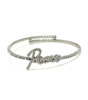 Single Row Pave Message Bracelet-Silver