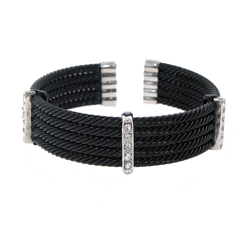 3 Gold Pave Twisted Bracelet - Black/ Gold