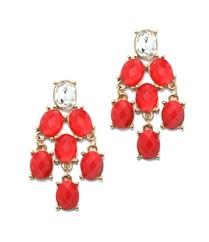 Oval Acrylic Faceted Earrings-Red