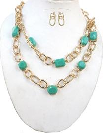 Faceted Acrylic Linked Chain Necklace-Mint