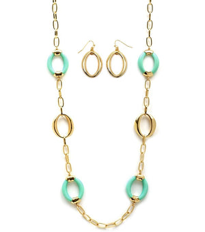 Round Acrylic And Gold Earring And Necklace Set