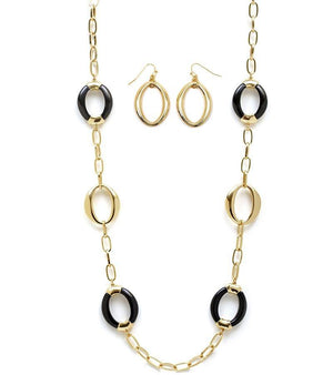 ROUND ACRYLIC AND GOLD EARRING AND NECKLACE SET - White/Black
