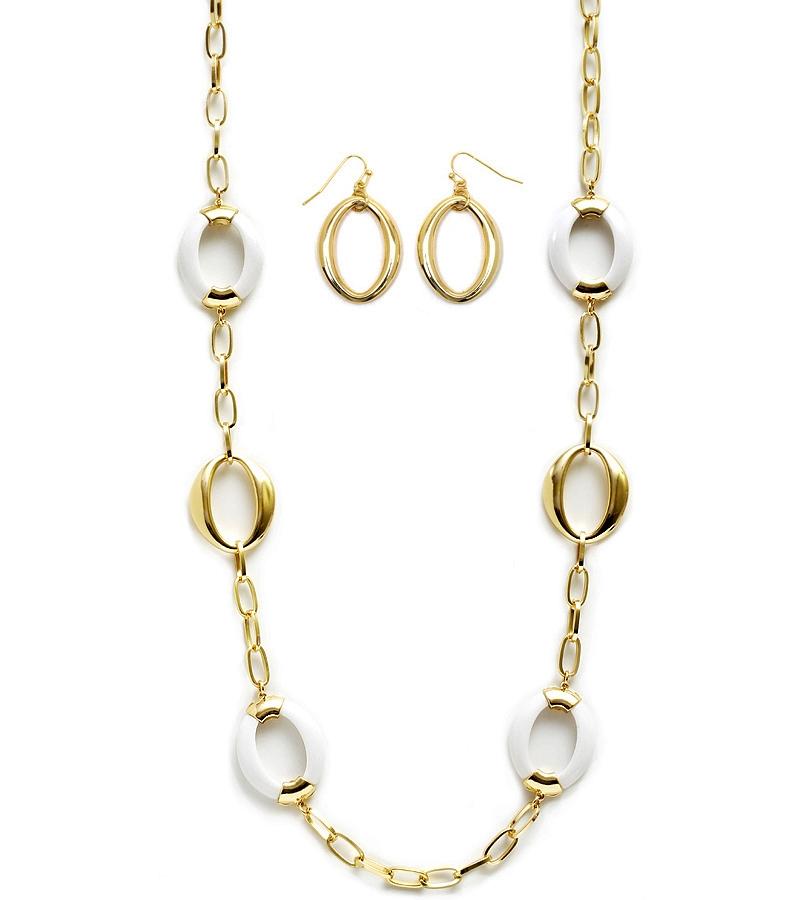 Round Acrylic And Gold Earring And Necklace Set