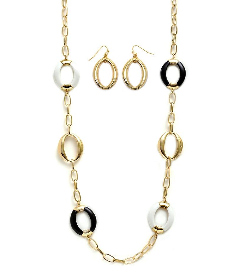 Round Acrylic And Gold Earring And Necklace Set