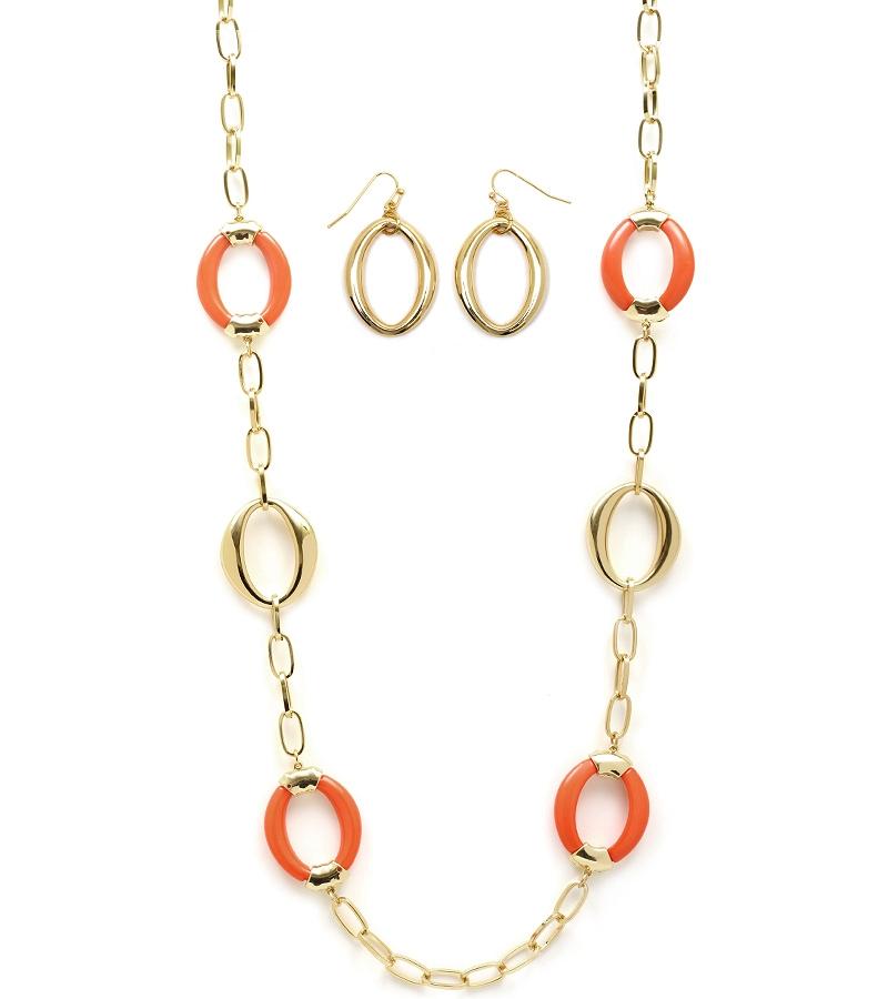 Round Acrylic And Gold Earring And Necklace Set