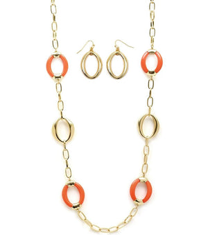 Round Acrylic And Gold Earring And Necklace Set