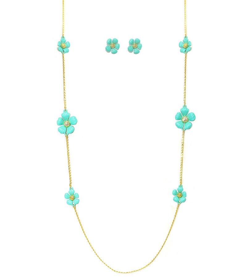   Turquoise Enamel And Crystal Necklace - Turquoise