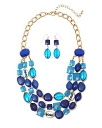 Opeque Acrylic Necklace And Earrings Set-Blue