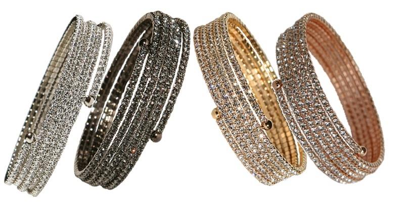 Bracelet 5 ROWS OF 2MM GENUINE FINE CZECH CRYSTALS ELASTIC COIL BANGLE. 637B0514