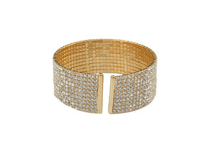 2MM GENUINE FINE CZECH CRYSTALS OPEN ENDS GOLD ELECTROPLATED ELASTIC BANGLE.