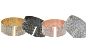 2MM GENUINE FINE CZECH CRYSTALS OPEN ENDS GOLD ELECTROPLATED ELASTIC BANGLE.