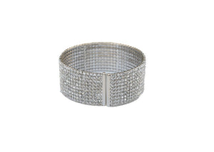 2MM GENUINE FINE CZECH CRYSTALS OPEN ENDS GOLD ELECTROPLATED ELASTIC BANGLE.