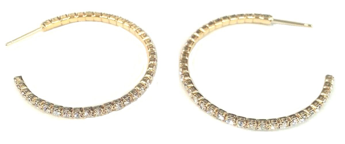 A pair of zirconmania Earrings 2 mm Electroplated Feather Weight Hoops (.637E14302) featuring small round white stones along the outer edge, shown on a white background.