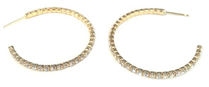 A pair of zirconmania Earrings 2 mm Electroplated Feather Weight Hoops (.637E14302) featuring small round white stones along the outer edge, shown on a white background.