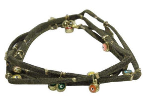 Scattered Multi Evil Eyes Wrap Bracelet-Green