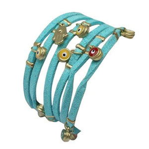 Scattered Multi Evil Eyes Wrap Bracelet
