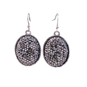 Earrings Black diamond encrusted oval shape  652E-358