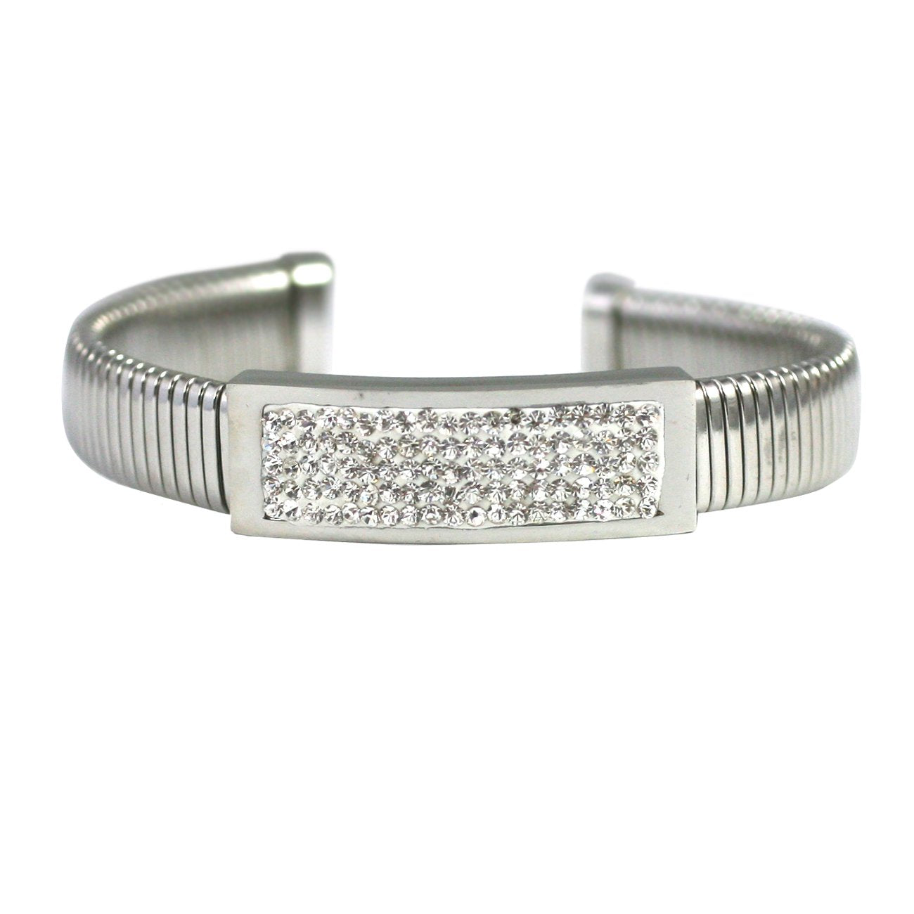 Bracelet with Paved Crystal Bar Stainless Steel 655B1124