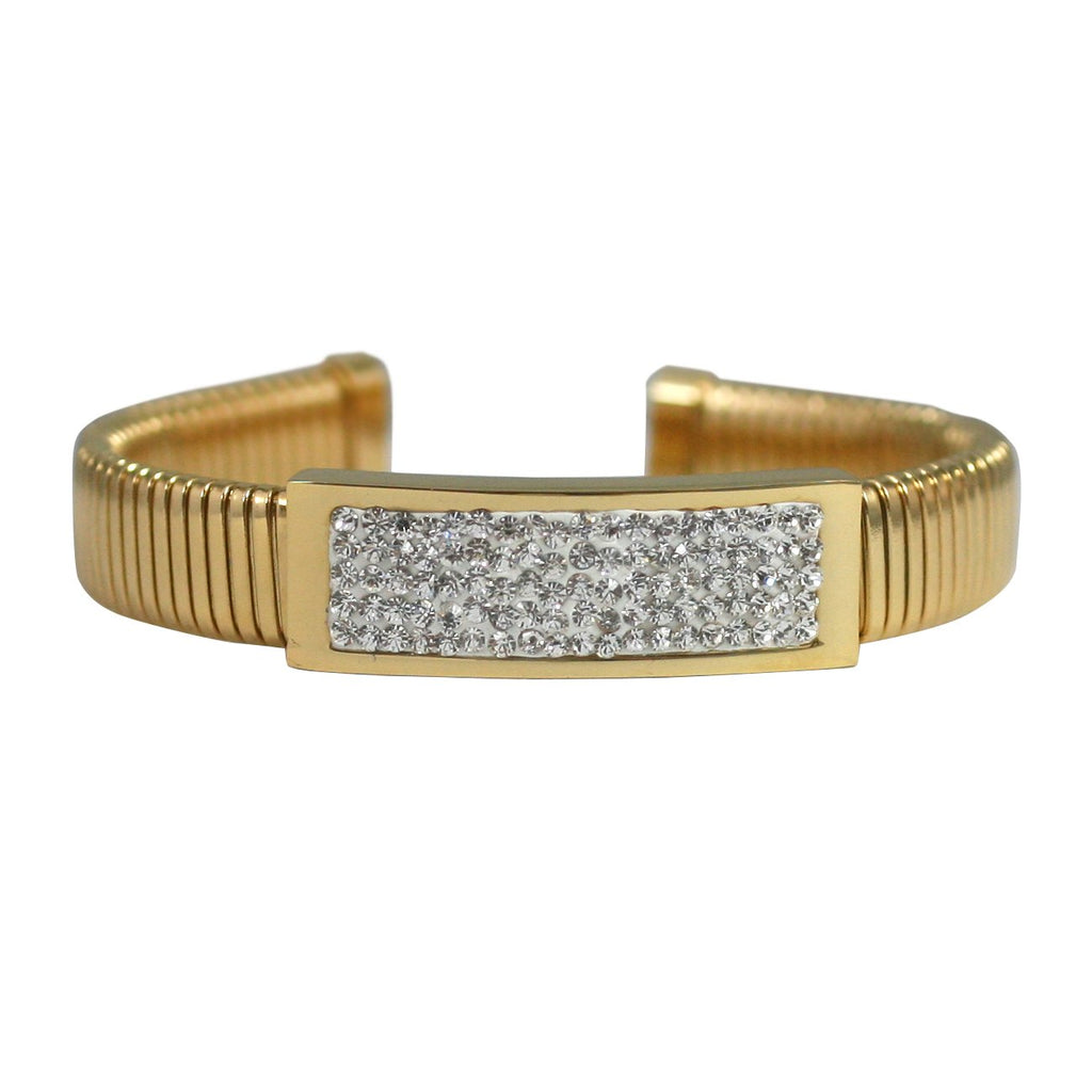 Multirow Bracelet with Paved Crystal Bar Stainless Steel